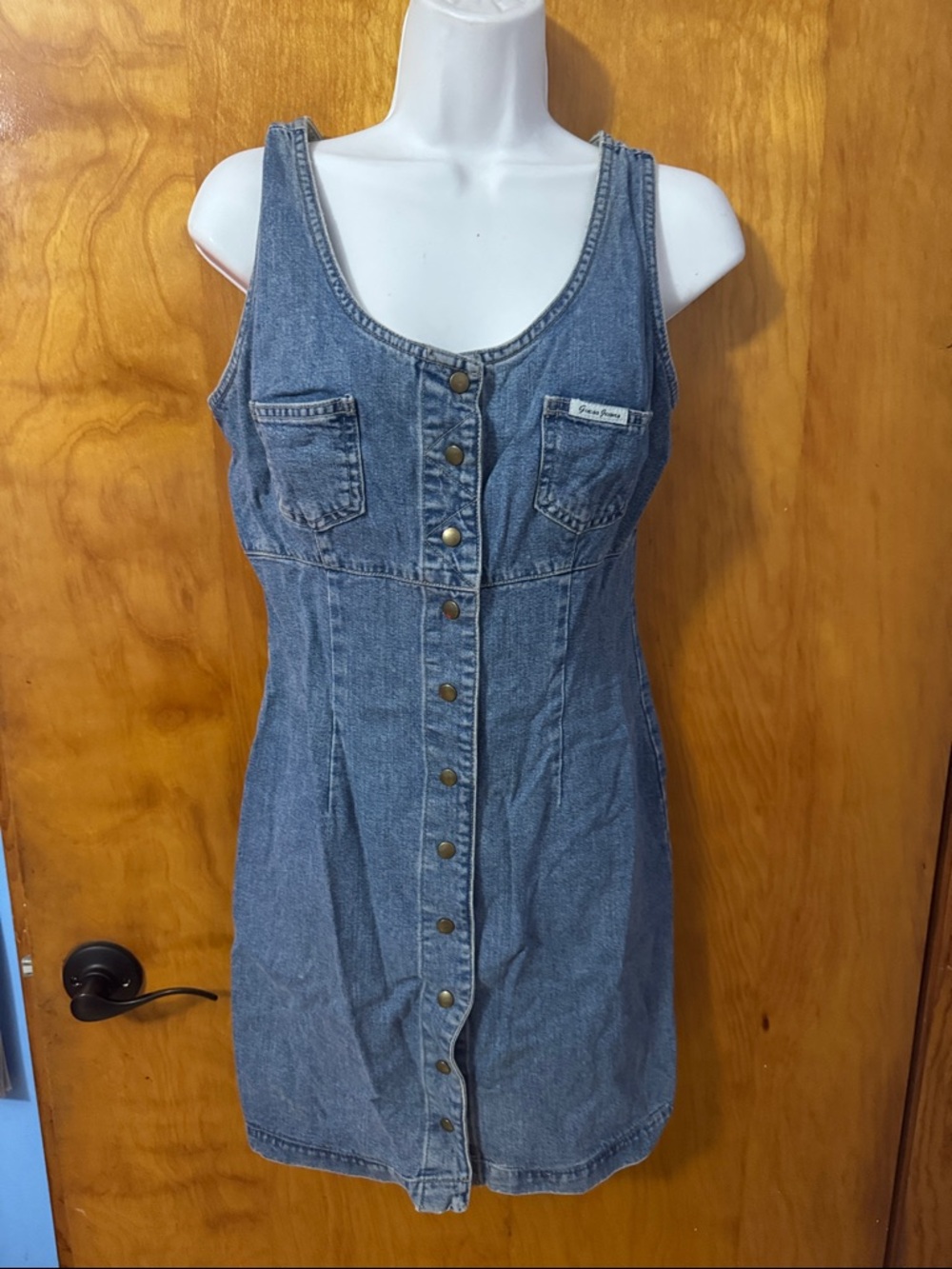 Vintage Guess Blue Denim Tank Dress with Chest Pocket